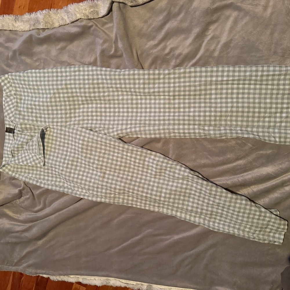 Green and White checkered Pants